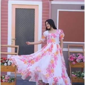 Pink & White Full Dress(Large Size)